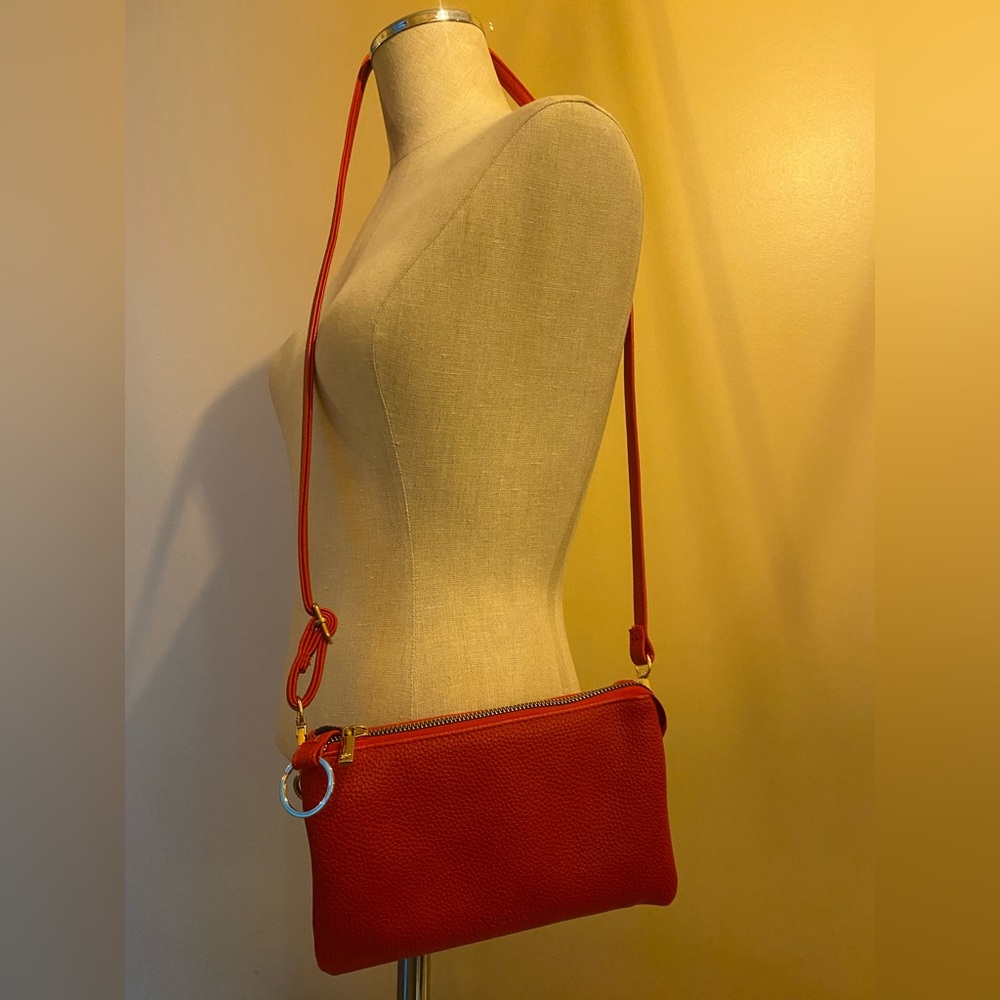 KEDZIE pebbled vegan leather Red Crossbody Bag with gold tone accents